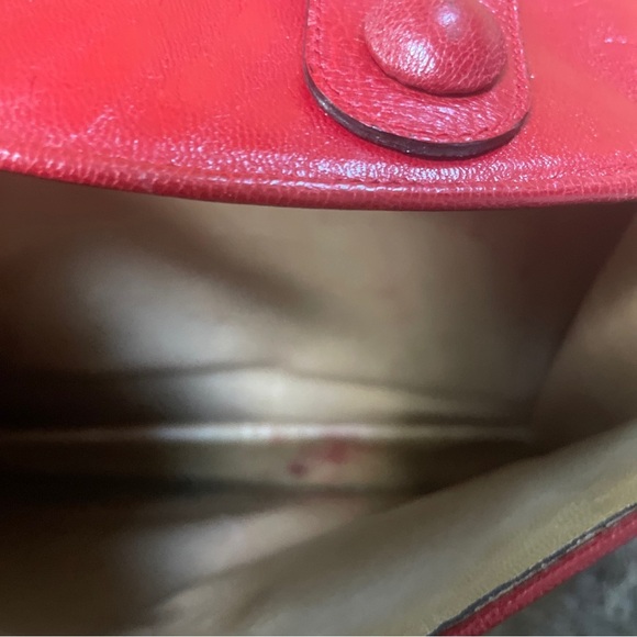 Vintage La Bagagerie Red Leather Top Handle Wristlet Clutch Handbag France - Picture 3 of 4